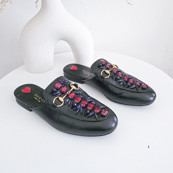 Gucci Crystal horsebit black leather mules - Picture 1 of 12